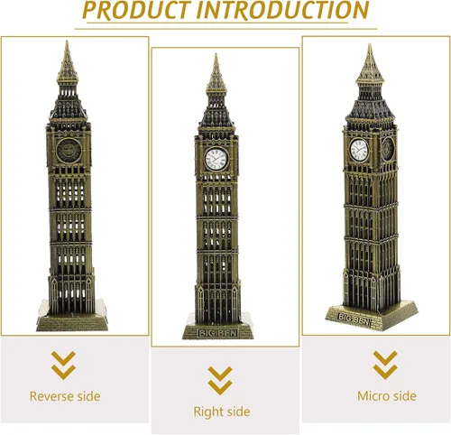 Vista 5 de Beavorty Big Ben Modelo Londres - Adorno de construcción de 7.08 pulgadas, escultura arquitectónica de metal para el hogar, boda, reunión familiar