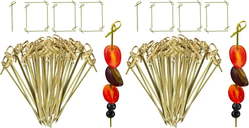 Vista 9 de Potchen - 1000 palillos de cóctel de bambú, 4-6 pulgadas Pinchos de bambú desechables con diseño en bucle, palillos de dientes naturales
