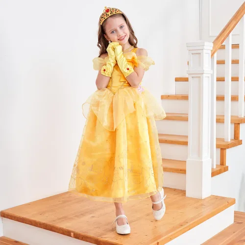Vista 2 de Avady Girls Princess Costume for Belle Layered Off Shoulder Birthday Party Halloween Christmas Dress Up