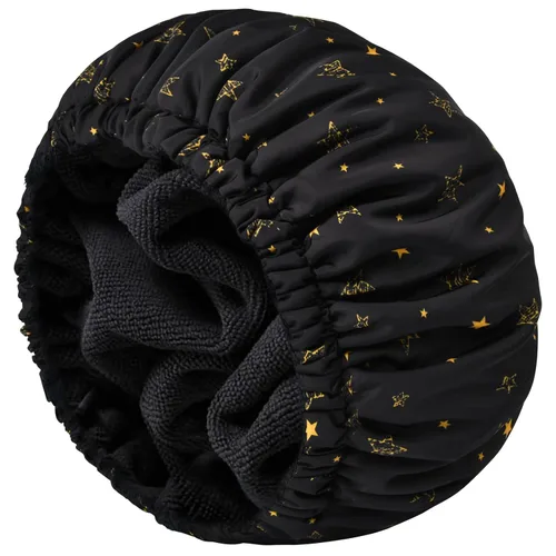 Vista 21 de Gorro de ducha para mujer, gorro de baño negro, reversible, grande, impermeable, ajustable, forro de rizo y banda elástica, dobladillo elástico