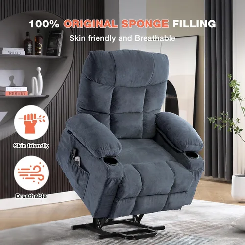 Vista 3 de MAHOMICO Silla reclinable eléctrica para personas mayores con masaje por vibración y calefacción lumbar, sofá reclinable eléctrico con bolsillo