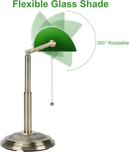 Vista 4 de LINNMON Lámpara de Escritorio de Banquero, Lámpara Retro Verde, Lámpara Vintage con Interruptor de Cadena de Tirar para Oficina en el Hogar