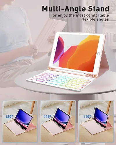 Vista 4 de Funda para teclado Galaxy Tab S6 Lite de 10.4 pulgadas 2024/2022/2020, cubierta de teclado Bluetooth magnético desmontable con retroiluminación de 7