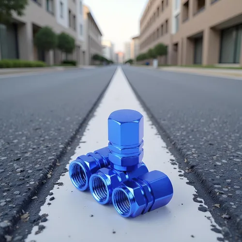 Vista 2 de Tapones azules para válvulas de neumáticos, tapas de válvula de neumático de alta resistencia, tapas de rueda de aleación de aluminio, accesorios