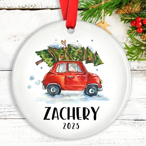 Vista 8 de Adornos de Navidad personalizados para camión volquete, adorno personalizado para bebé, adornos para árbol de Navidad para niños, adornos de camión