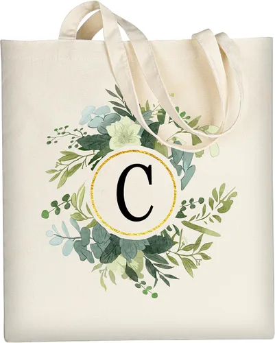 Vista 15 de AUSVKAI Bolsa de lona para mujer, bonita bolsa de algodón con iniciales estéticas, de algodón, reutilizable, personalizada, bolsas de cumpleaños