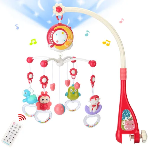 Vista 9 de Mini Tudou Cuna móvil musical para bebé con música y luces, función de temporizador, proyección, sonajero para llevar y caja de música para bebés