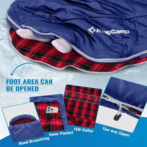 Vista 5 de KingCamp Sleeping Bag for Adults Big & Tall 100% Flannel Sleeping Bag XL Portable Waterproof Sleeping Bag for Camping Backpacking Hiking Travel