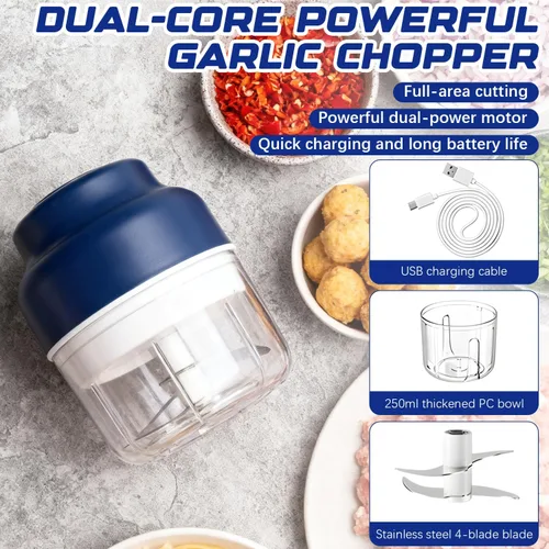 Vista 3 de Picadora eléctrica de ajo 2026, picadora de ajo pequeña, recargable, procesador de alimentos pequeño portátil de 8.5 fl oz, herramienta eléctrica