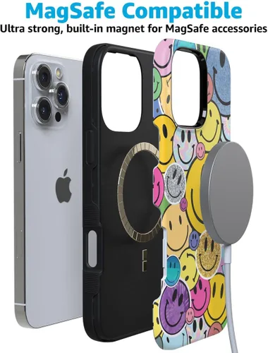 Vista 7 de Casely - Funda protectora para iPhone 16 Pro, diseño All Smiles, sticker de cara sonriente, colección Bold, compatible con MagSafe
