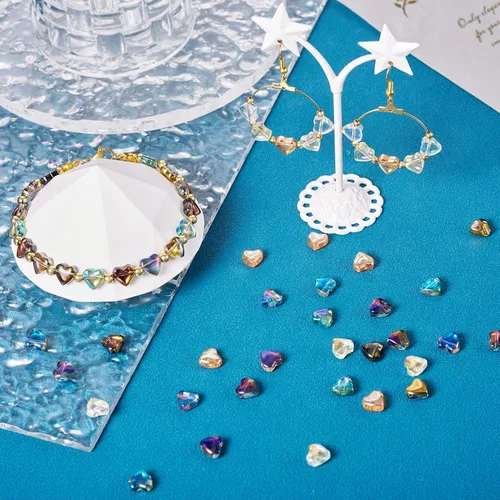 Vista 3 de 180 cuentas de cristal galvanizadas con forma de corazón de amor, cuentas espaciadoras de corazón pequeño, cuentas transparentes para San Valentín