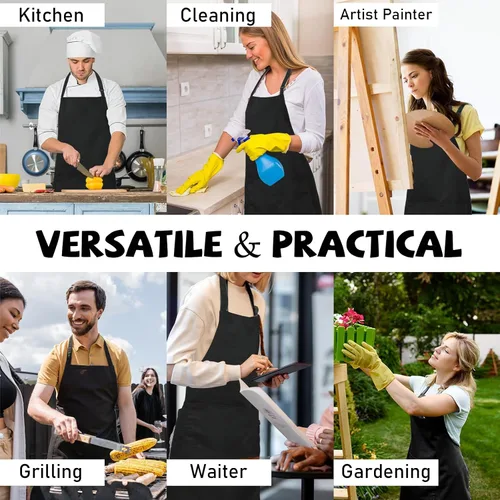Vista 7 de Adjustable Neck Bib Apron with Pocket for Men Women, Waterproof Aprons Gifts for Kitchen Baking Chef Painting Gardening