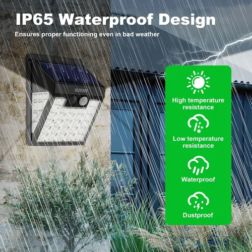 Vista 6 de Luces solares al aire libre, luz de pared con sensor de movimiento de 72 LED, IP65 impermeable y 3 modos de iluminación, luz de seguridad