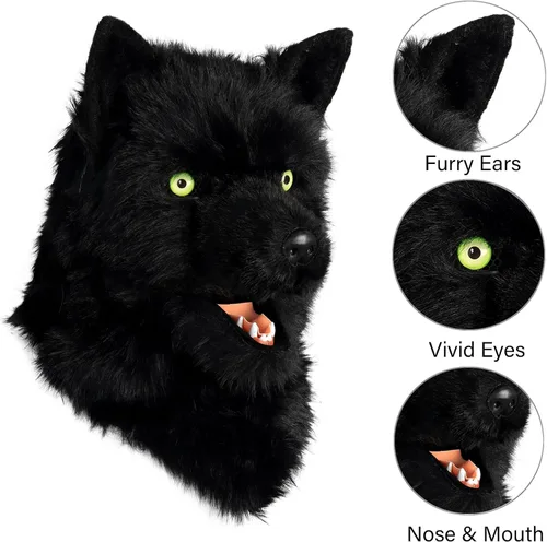 Vista 3 de HAOAN Máscara de perro peludo de cabeza completa de lobo realistas para Halloween, carnaval, disfraces, fiesta, cosplay, disfraz para mujeres
