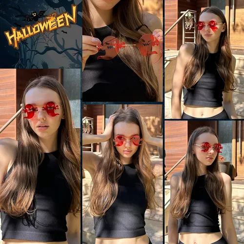 Vista 3 de DeBuff Gafas de sol de Halloween sin montura para mujeres y hombres, para fiesta, lindos bailes de graduación, cosplay, fuego, llama, estrella