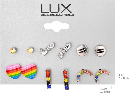 Vista 4 de Lux Accessories Juego de 6 aretes de tuerca Rainbow Equal Love Gay Pride, Diamante de imitación