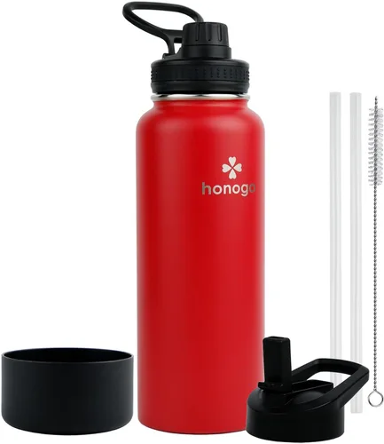 Vista 8 de Botella de agua aislada de 64 onzas con tapa de popote y tapa de boquilla, jarra de agua de medio galón de acero inoxidable con mango de paracord