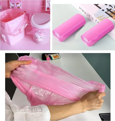Vista 3 de Bolsas de basura de baño de 4 galones, 5 rollos/100 unidades, asas pequeñas, bolsas de basura para oficina, cocina, dormitorio, papelera, coloridas
