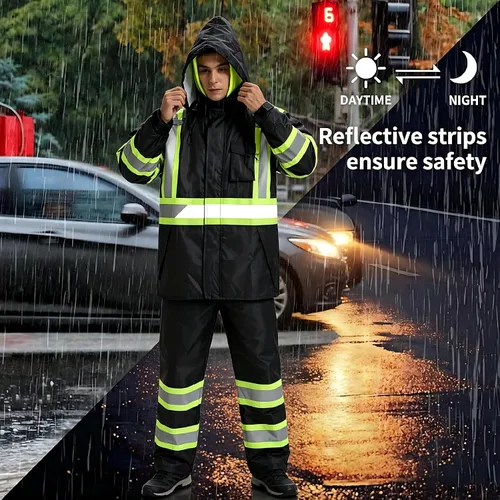 Vista 3 de SRsafety Equipo de lluvia de alta visibilidad, equipo de lluvia de trabajo de alta visibilidad clase 3 para hombres, trajes de lluvia de construcción