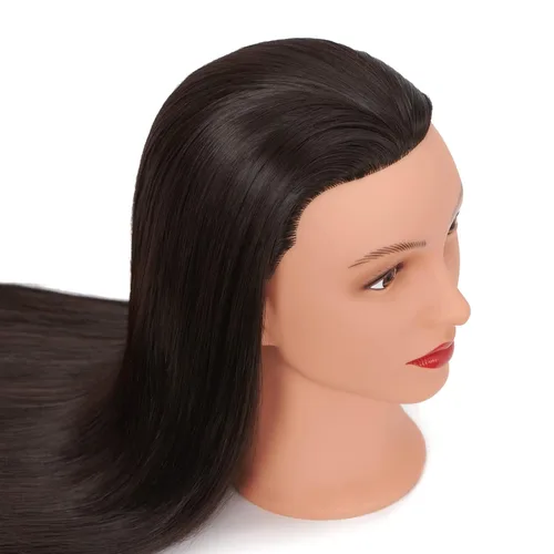 Vista 3 de Headfix Maniquí de pelo largo de 26 a 28 pulgadas de fibra sintética para peluquería práctica de peluquería de entrenamiento de cosmetología