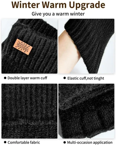 Vista 7 de Guantes de invierno sin dedos para mujeres y hombres, cálidos de lana de alpaca de punto elástico, para clima frío, guantes de medio dedo