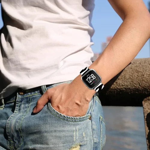 Vista 6 de Correas de reloj de silicona suave compatibles con Fitbit Versa 2/Versa/Fitbit Versa Lite/SE, correa de repuesto con bonito patrón floral de 0.98