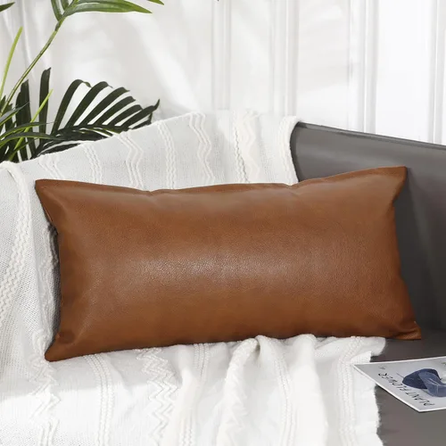 Vista 2 de PANOD Fundas de Almohada Lumbar Largas 12 x 22, Fundas de Almohada Lumbar Largas Decorativas de Cuero Sintético Funda de Almohada para Cama Sofá