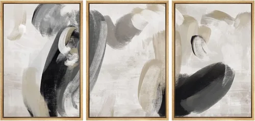 Vista 311 de SIGNFORD - Set de obras de arte en lienzo enmarcado para pared, ilustraciones abstractas de neblina del desierto en tonos neutros beige y marrón