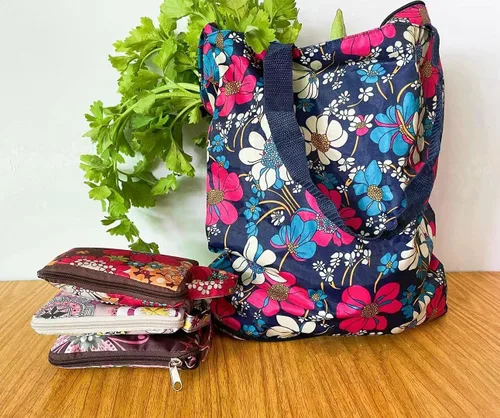 Vista 9 de Bolsas de compras reutilizables para cocina, plegable, con cremallera, diseño floral, resistente, paquete de 2
