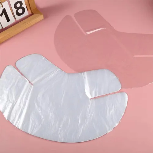 Vista 3 de 100 hojas de máscara de plástico para el cuello, máscara facial desechable de bricolaje, bloquea el agua e hidrata persistentemente