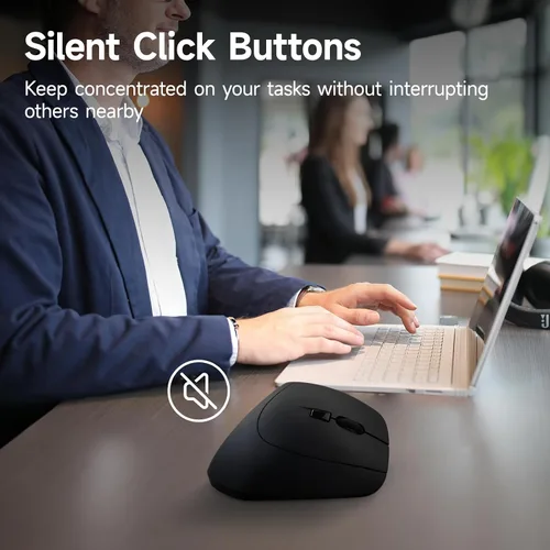 Vista 3 de SANWA - Ratón ergonómico inalámbrico 2.4G, mouse vertical de clic silencioso, 3 botones programables, 800-1600 DPI, mouse Ergo inalámbrico para Negro