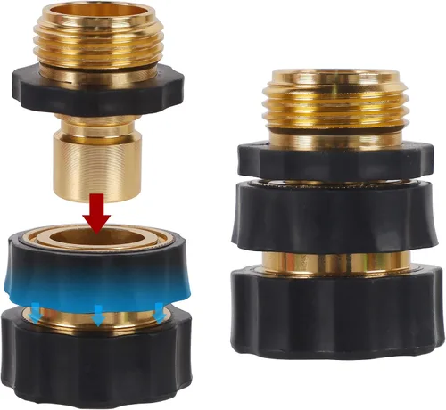 Vista 2 de Biswing Conector rápido de manguera de jardín de 3/4 pulgadas, accesorios de manguera de jardín de conexión rápida macho y hembra de aluminio