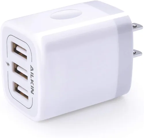 Vista 8 de Cargador de pared USB, adaptador de cargador, Ailkin de 2.4 amperios de doble puerto plegable cargador rápido cubo de repuesto para iPhone
