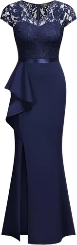 Vista 5 de MISSMAY Vestido largo formal de noche con cuello en V y encaje para mujer