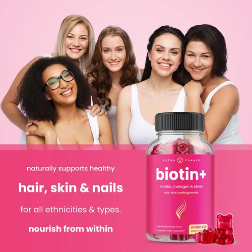 Vista 4 de NutraChamps Paquete completo de biotina para cabello, piel y uñas. Paquete de 2 biotina y biotina +