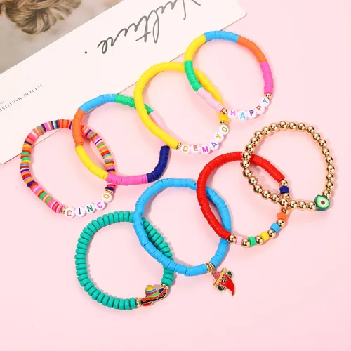 Vista 269 de Surfer Heishi - Pulseras apilables para mujer, apilables, de vinilo arcoíris, disco de arcilla, pulseras elásticas para la amistad, joyería bohemia