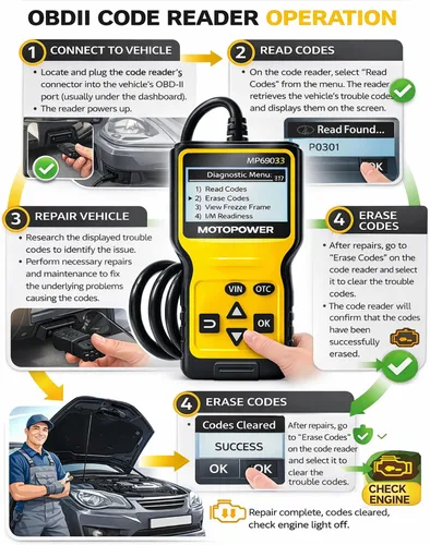 Vista 9 de MOTOPOWER MP69033 - Lector de código, OBD2, escáner, para automóvil, fallo del motor, herramienta de diagnóstico, CAN, para todos los coches