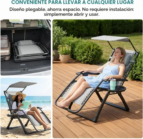 Vista 7 de ATORPOK Silla de gravedad cero con toldo, reclinable plegable para patio