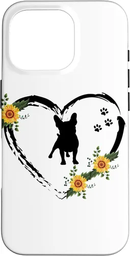 Vista 20 de iPhone 16 French Bulldog With Paw Prints And Sunflower Heart On White Case