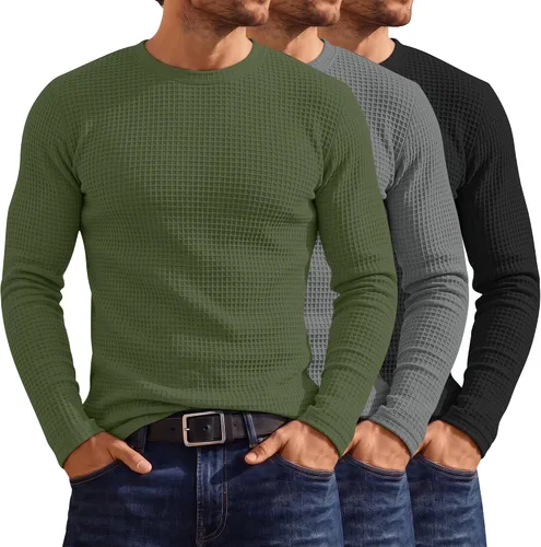 Vista 9 de Huukeay Paquete de 3 camisas térmicas tipo gofre para hombre