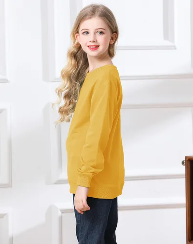 Vista 3 de Bingerlily Sudadera casual de manga larga para niñas, cuello redondo, lindo suéter de ajuste relajado