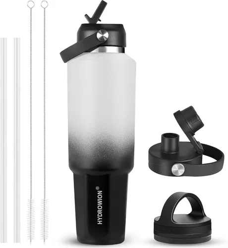 Vista 50 de HYDROWION Botella de agua aislada de 32 onzas, soporte para botella de agua para automóvil, botella de viaje aislada al vacío de doble pared