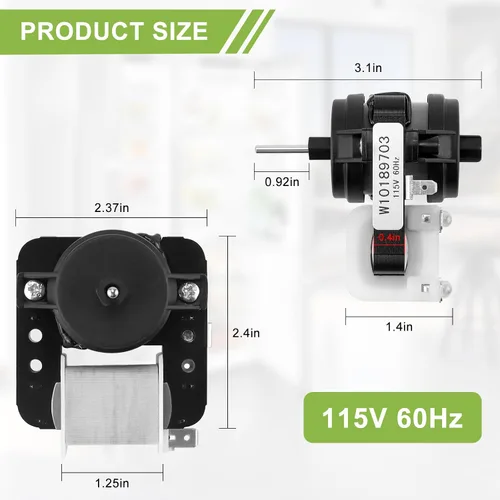 Vista 3 de [Actualizado] AMI PARTS W10189703 - Motor de ventilador evaporador para refrigeradores Whirl-Pool Ken-More - Reemplaza WPW10189703, AP6016598