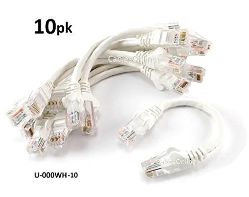 Vista 2 de CablesOnline - Paquete de 10 cables de conexión Ethernet CAT5e UTP RJ45 de 6 pulgadas, color blanco, de 8 hilos, (U-000WH-10)