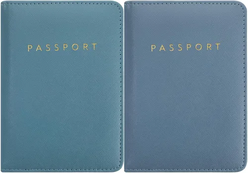 Vista 9 de 2 piezas de funda de pasaporte para viaje, impermeable, de cuero, cartera, libro de viaje, artículos esenciales para crucero para mujeres y hombres