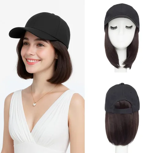 Vista 33 de SEGO - Peluca de gorra con pelo adjunto para mujer, gorra negra de béisbol con extensiones de pelo, gorra de béisbol larga y ondulada con ajuste