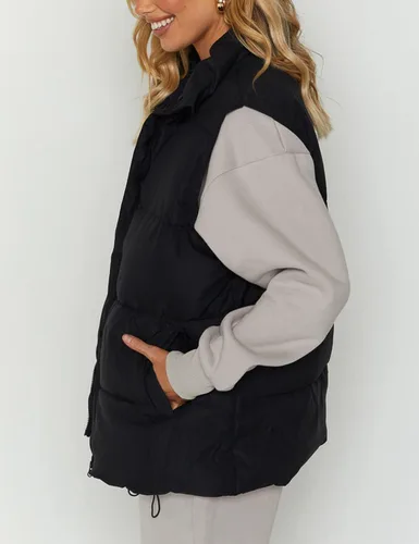 Vista 2 de Chaleco acolchado de longitud media con cordón y cremallera para mujer, sin mangas, acolchado