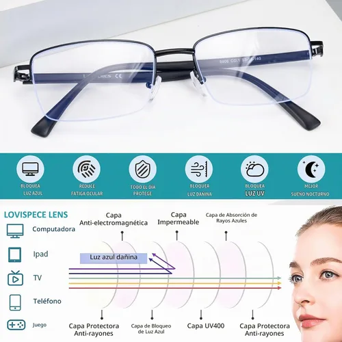 Vista 4 de Lentes de miopía para distancia, para hombres con visión cercana, gafas de miopía para conducir, ver hipermetropía, montura media