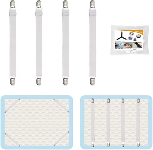 Vista 15 de 4 correas ajustables entrecruzadas para sábana bajera (4 unidades, color negro)
