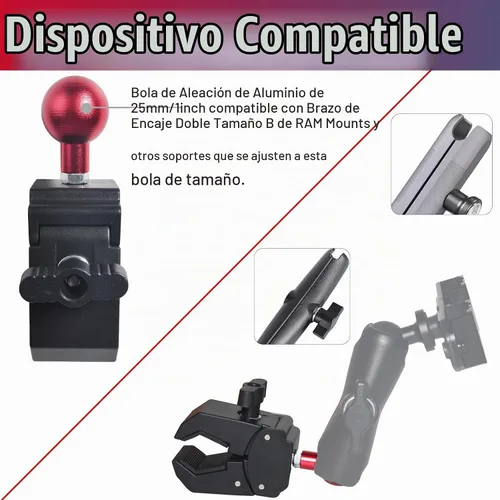 Vista 4 de Base de montaje de abrazadera de bola de 1 pulgada, bola de aleación de aluminio, ajuste para riel de manillar de 0.39 a 1.73 pulgadas de diámetro